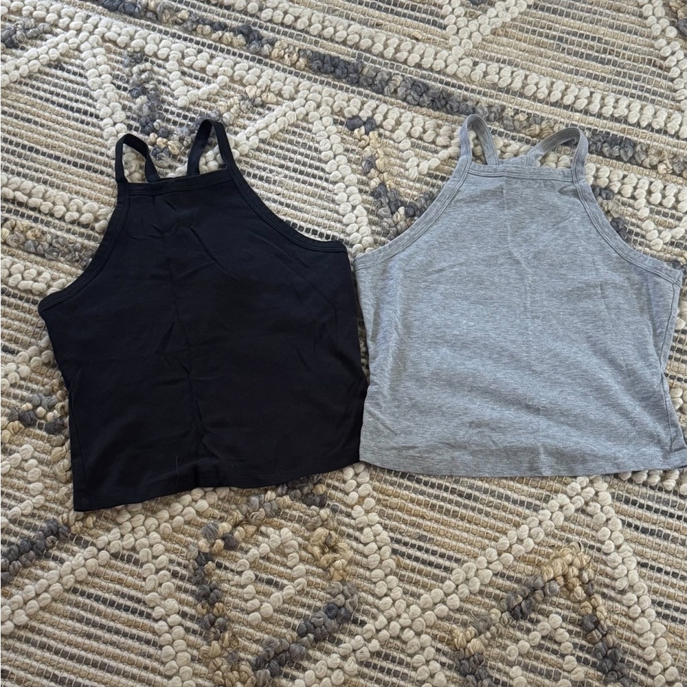 Fabletics Bundle Black & Gray High-Neck Tank Tops - image 1